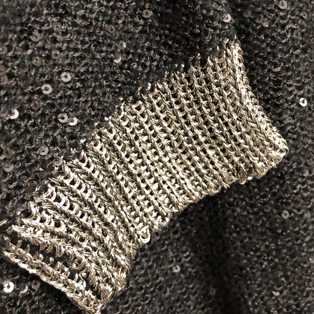 EUC ✅ Reba Sequined Black Open Weave Sweater Large - Picture 6 of 7